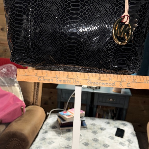 MICHAEL Michael Kors Black Snake Print Tote with Beige Straps - Picture 5 of 14